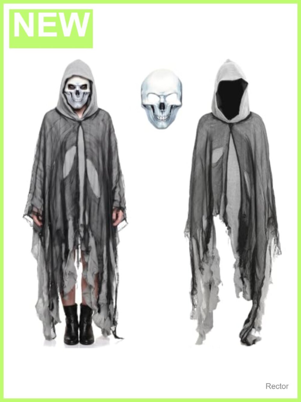 Medieval Grim Reaper Costume Hooded Cloak with Skull Mask Adult Cosplay